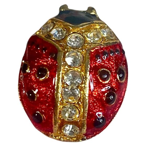 Vintage Ladybug Brooch Lapel Pin Elegant Enameled with Rhinestone Detail - Picture 1 of 6